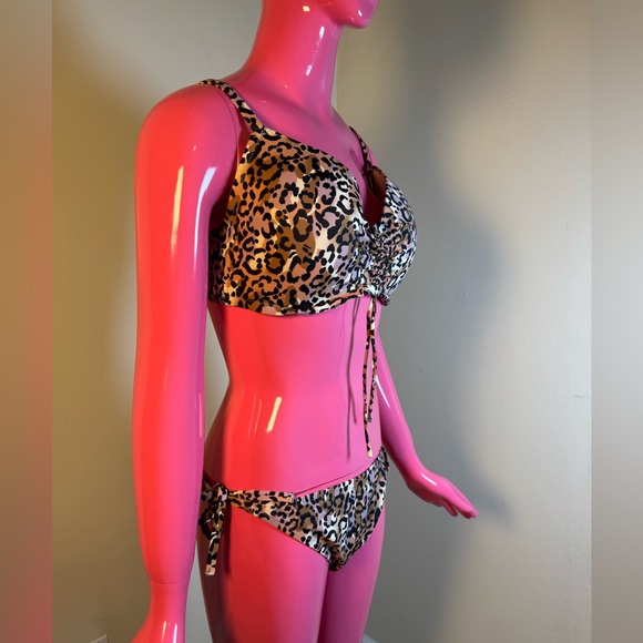 Shade & Shore Leopard Print Bikini Top 36DD Two Piece Swimsuit L bottom - Picture 1 of 8
